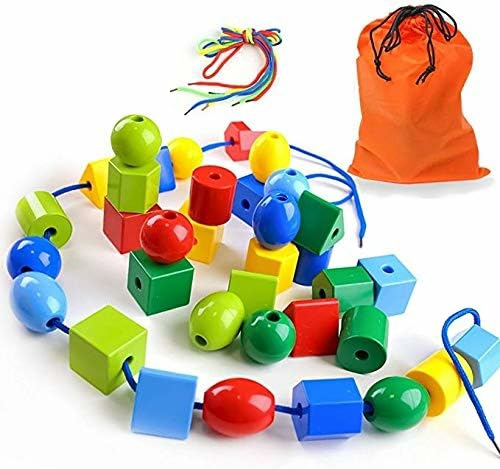 Lacing Bead Set  Educational Stringing Toy Montessori Toys Autism Toys For Toddlers Kids Preschool Children With 36 Jumbo Beads & 2 Threads  |  Sorting & Stacking Toys All Toys Sorting & Stacking Toys