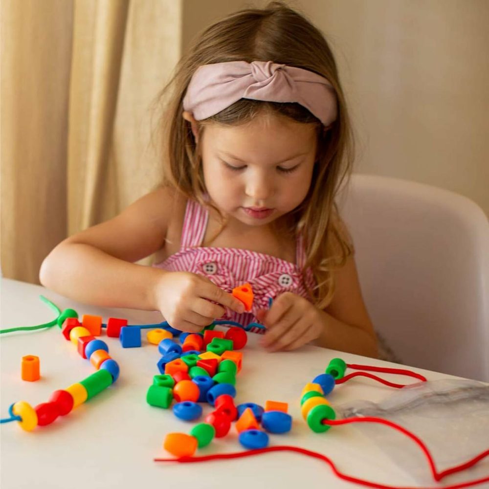 Lacing Beads For Toddlers (60 Stringing Beads,4 Strings) -Educational Montessori Preschool Activities,Toddler Sensory Occupational Therapy Toys Autism Ot (With Storage Bag)  |  Sorting & Stacking Toys All Toys Multicolor