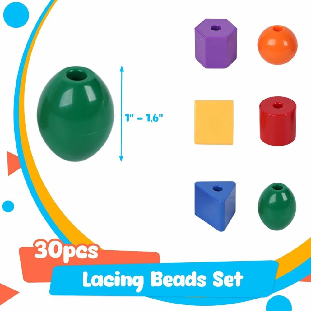 Lacing Beads Set  Educational Toy With 30 Wooden Beads Montessori Toys Autism Toys For Toddlers And Kids  |  Sorting & Stacking Toys All Toys Sorting & Stacking Toys