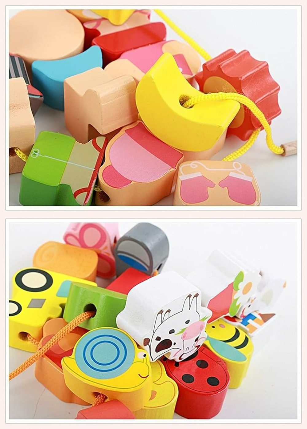 Lacing Farm Toy Wooden Block Set  Early Educational Toys String & Lacing Beads Games For Toddlers Kids Farm Animal Learning Play Set (16 Pieces)  |  Sorting & Stacking Toys All Toys Sorting & Stacking Toys