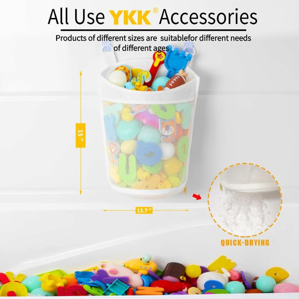 Large Capacity Baby Mesh Bath Toy Organizer  Multiple Ways To Hang  Extra Large Opening Bathroom Toy Storage  Bottom Zipper Bathtub Toy Storage Bag  Baby Shower Games Bath Tub Accessory (White)  |  Bath Toys All Toys Bath Toys