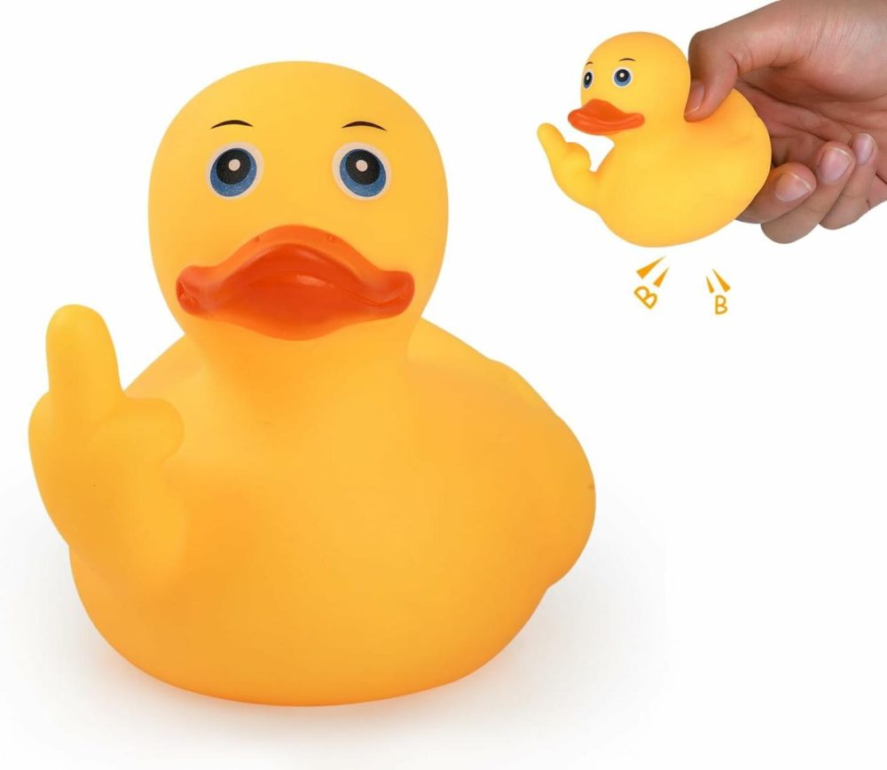 Large Middle Finger Rubber Duck Yellow Rubber Duck 3.07 Inch Funny Car Ornaments Duck For Car Dashboard Decoration  Computer Monitor Decor  |  Bath Toys All Toys Bath Toys