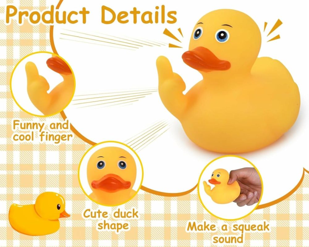 Large Middle Finger Rubber Duck Yellow Rubber Duck 3.07 Inch Funny Car Ornaments Duck For Car Dashboard Decoration  Computer Monitor Decor  |  Bath Toys All Toys Bath Toys