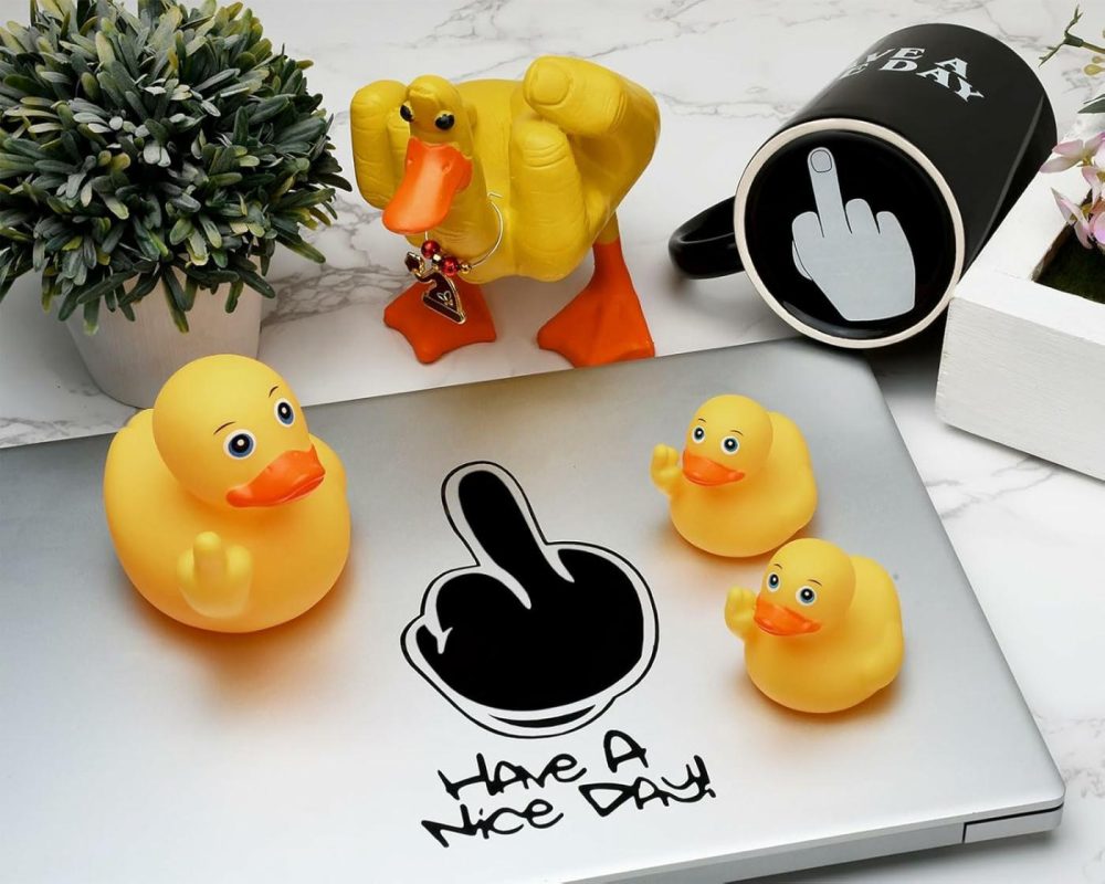 Large Middle Finger Rubber Duck Yellow Rubber Duck 3.07 Inch Funny Car Ornaments Duck For Car Dashboard Decoration  Computer Monitor Decor  |  Bath Toys All Toys Bath Toys