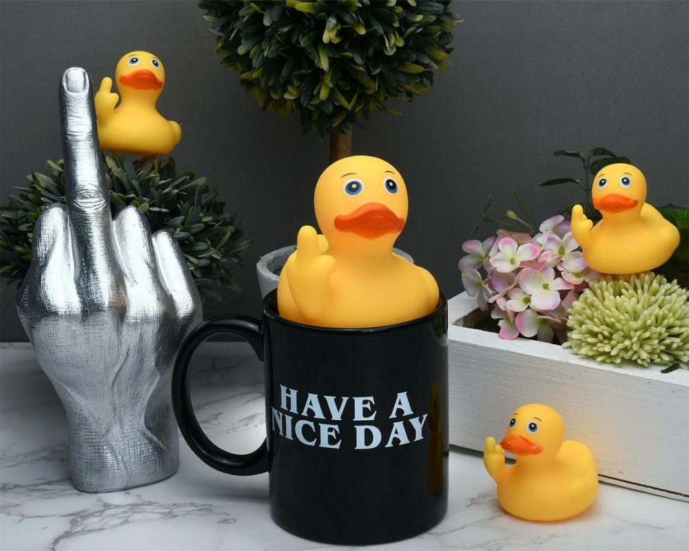 Large Middle Finger Rubber Duck Yellow Rubber Duck 3.07 Inch Funny Car Ornaments Duck For Car Dashboard Decoration  Computer Monitor Decor  |  Bath Toys All Toys Bath Toys