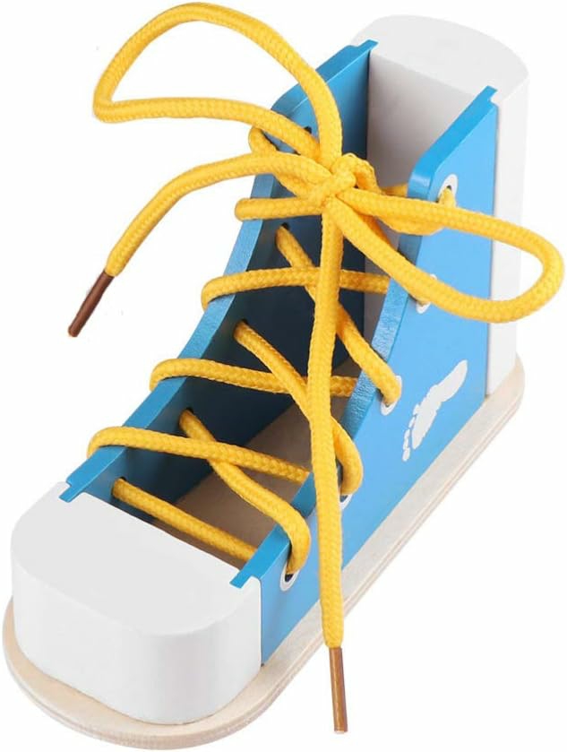 Learn To Tie Shoes Wooden Lacing Shoe Toy Shoelaces Tying Toy Teaching Kit For Kids  Blue  |  Sorting & Stacking Toys All Toys Blue