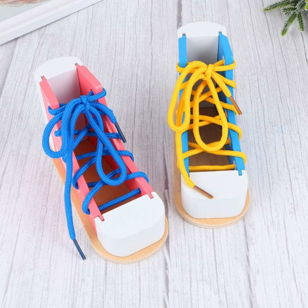 Learn To Tie Shoes Wooden Lacing Shoe Toy Shoelaces Tying Toy Teaching Kit For Kids  Blue  |  Sorting & Stacking Toys All Toys Blue