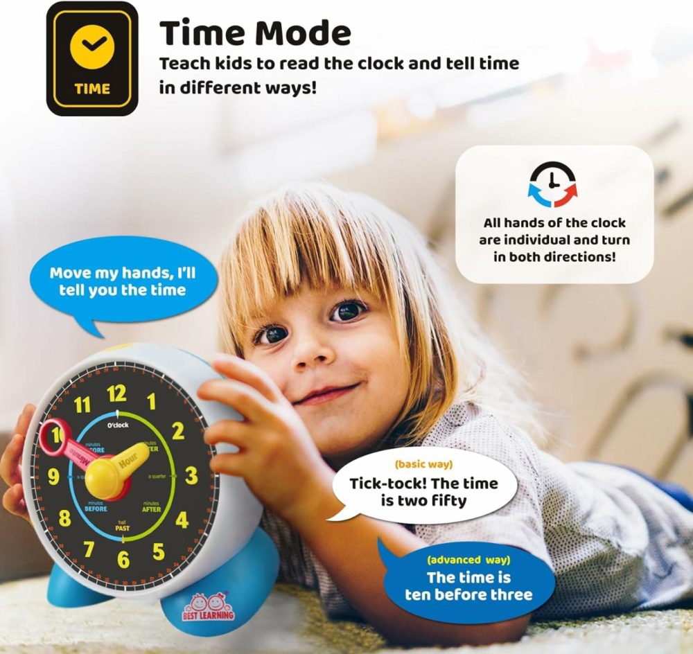 Learning Clock – Educational Talking Learn To Tell Time Teaching Light-Up Toy With Quiz And Music Sleep Mode – Toddlers & Kids Ages 3  4  5  6 Years Old Boy And Girl Gift For Birthdays  |  Teaching Clocks All Toys Teaching Clocks