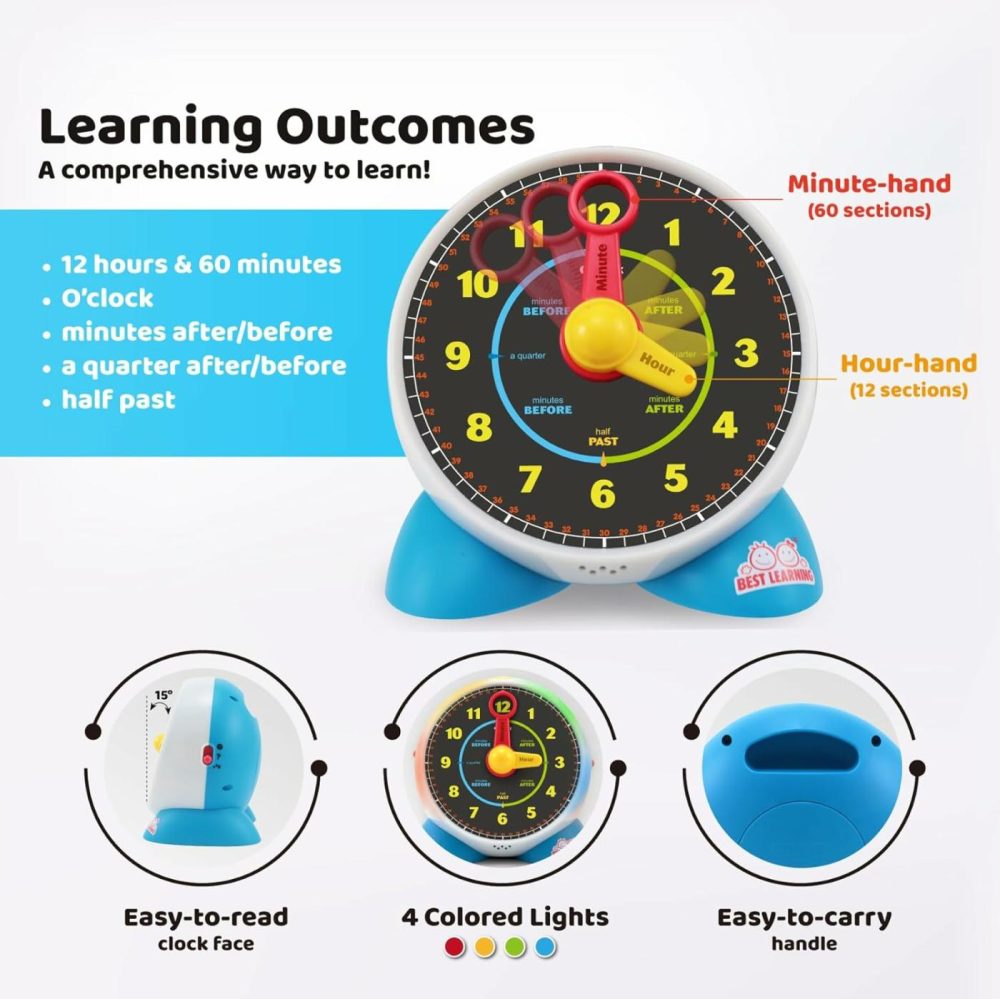 Learning Clock – Educational Talking Learn To Tell Time Teaching Light-Up Toy With Quiz And Music Sleep Mode – Toddlers & Kids Ages 3  4  5  6 Years Old Boy And Girl Gift For Birthdays  |  Teaching Clocks All Toys Teaching Clocks