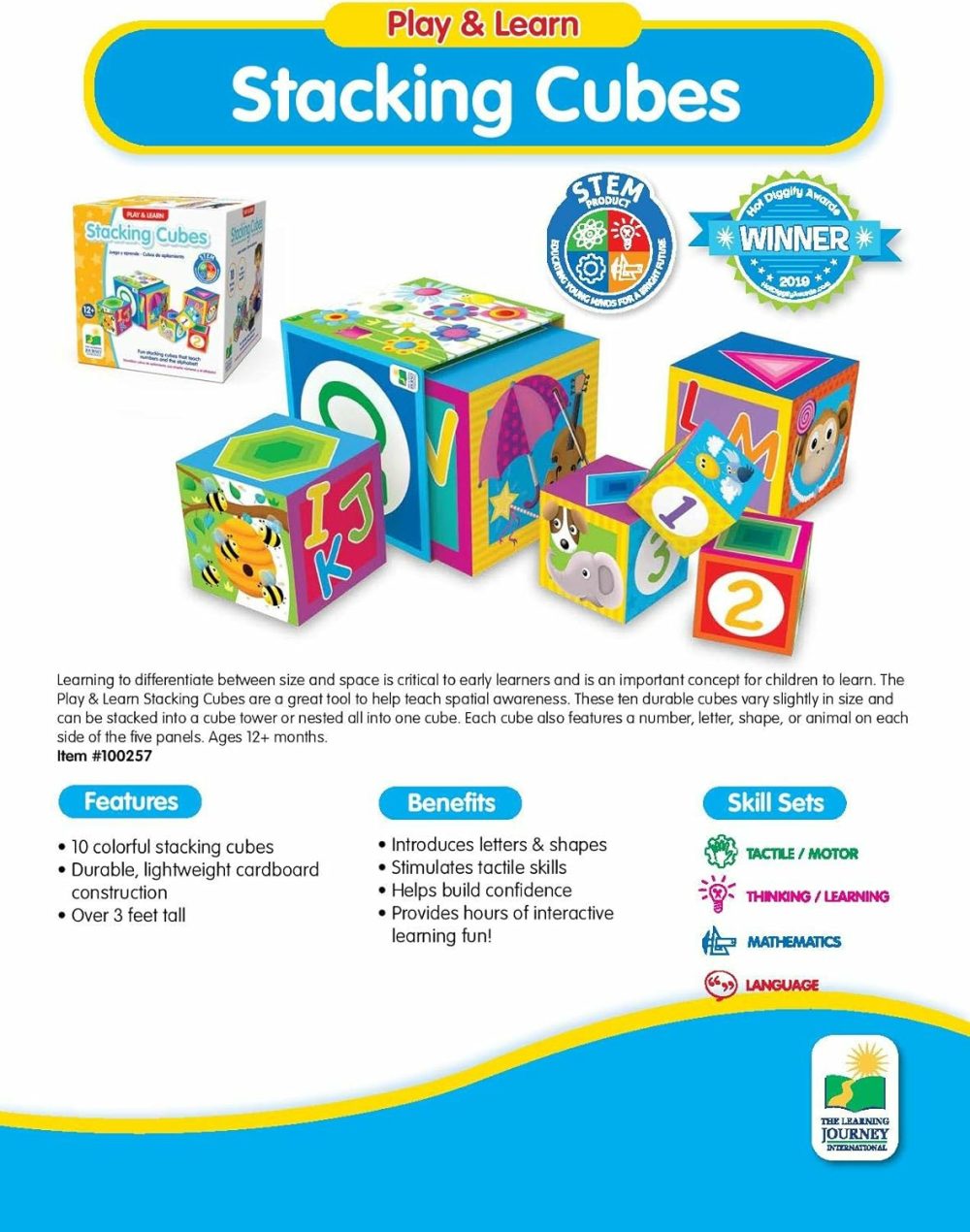 Learning Journey International Llc Play & Learn – Stacking Cubes – Stem Toddler Toys & Gifts For Boys & Girls Ages 12 Months And Up – Mind Building Developmental Learning Toy  Multi (100257)  |  Sorting & Stacking Toys All Toys Sorting & Stacking Toys