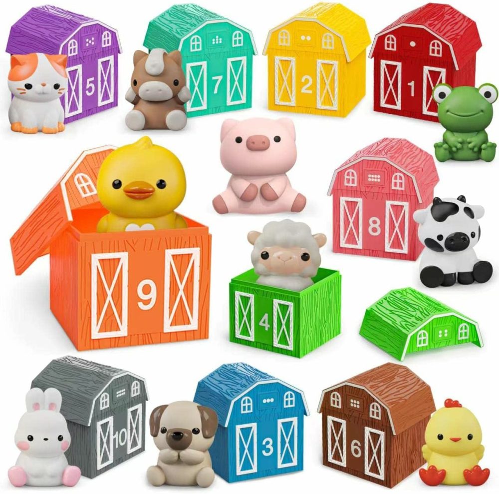 Learning Toy For Toddlers 1 2 3 Year Old  10 Farm Animal Toys & 10 Barns  Counting  Matching & Sorting Montessori Educational Sensory Toys  Christmas Birthday Easter Gift For Baby Boy Girl 1-3  |  Sorting & Stacking Toys Sorting & Stacking Toys