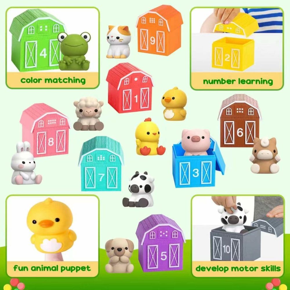 Learning Toy For Toddlers 1 2 3 Year Old  10 Farm Animal Toys & 10 Barns  Counting  Matching & Sorting Montessori Educational Sensory Toys  Christmas Birthday Easter Gift For Baby Boy Girl 1-3  |  Sorting & Stacking Toys Sorting & Stacking Toys