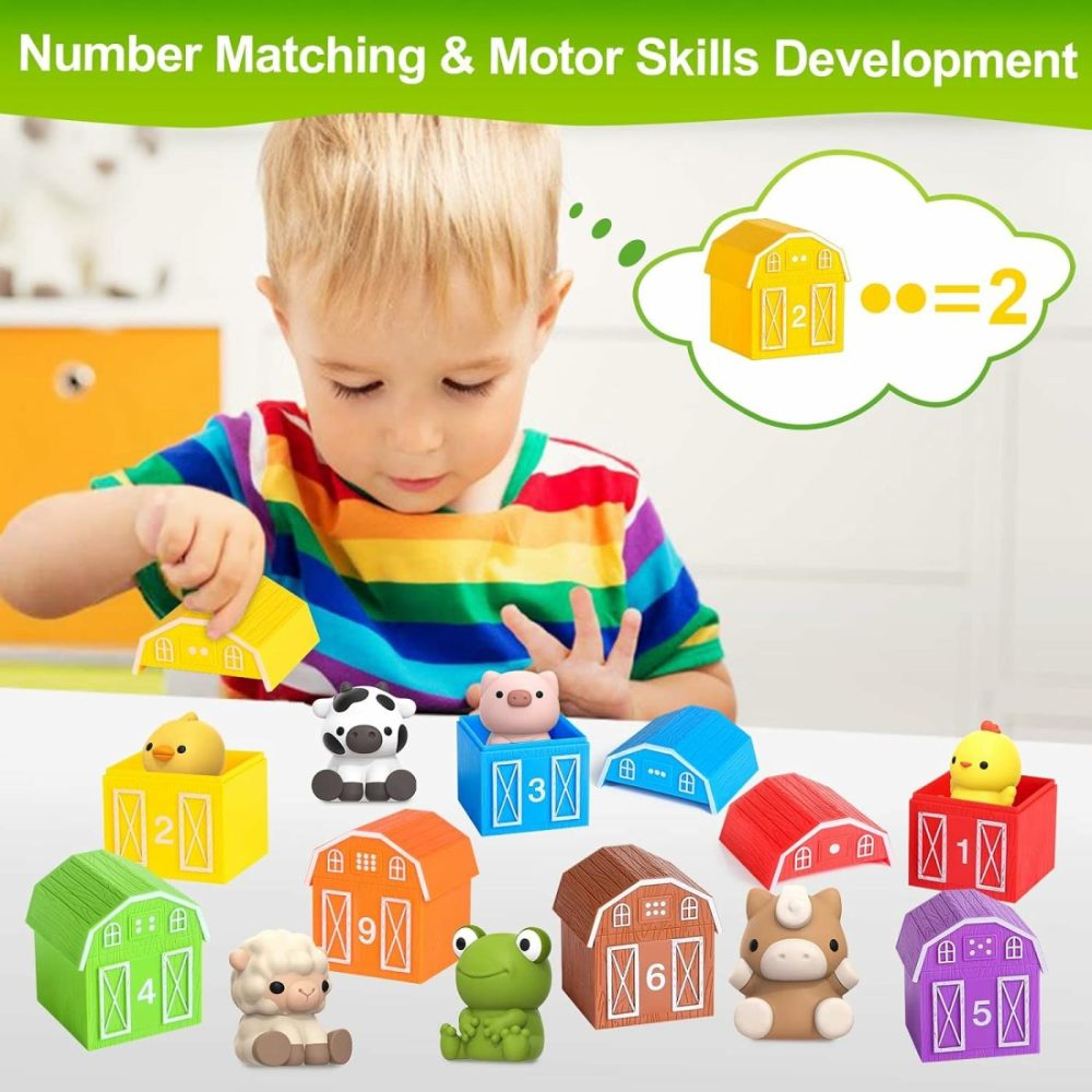 Learning Toy For Toddlers 1 2 3 Year Old  10 Farm Animal Toys & 10 Barns  Counting  Matching & Sorting Montessori Educational Sensory Toys  Christmas Birthday Easter Gift For Baby Boy Girl 1-3  |  Sorting & Stacking Toys Sorting & Stacking Toys