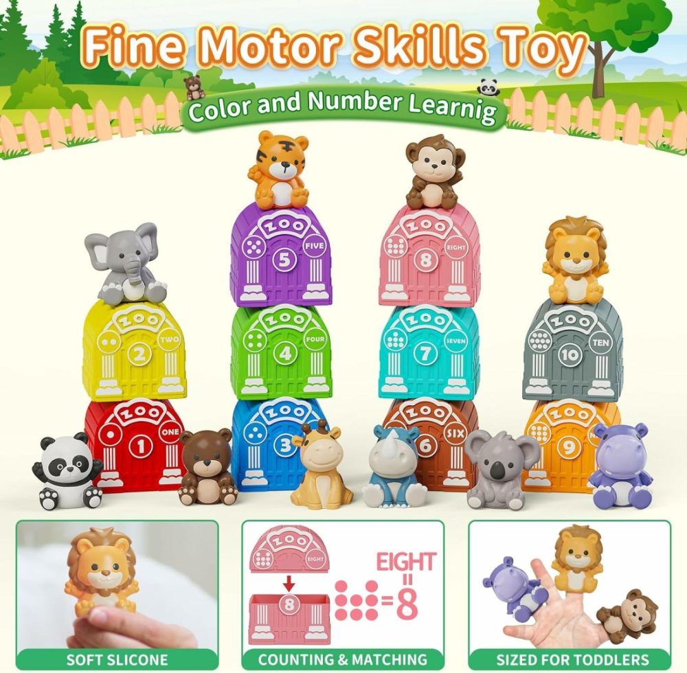 Learning Toy For Toddlers 1 2 3 Year Old  Montessori Educational Counting  Matching & Sorting Sensory Toys  10 Safari Animals & 10 Zoos  Birthday Easter Gift For Baby Boy Girl Age 12-18 Months  |  Sorting & Stacking Toys All Toys Sorting & Stacking Toys