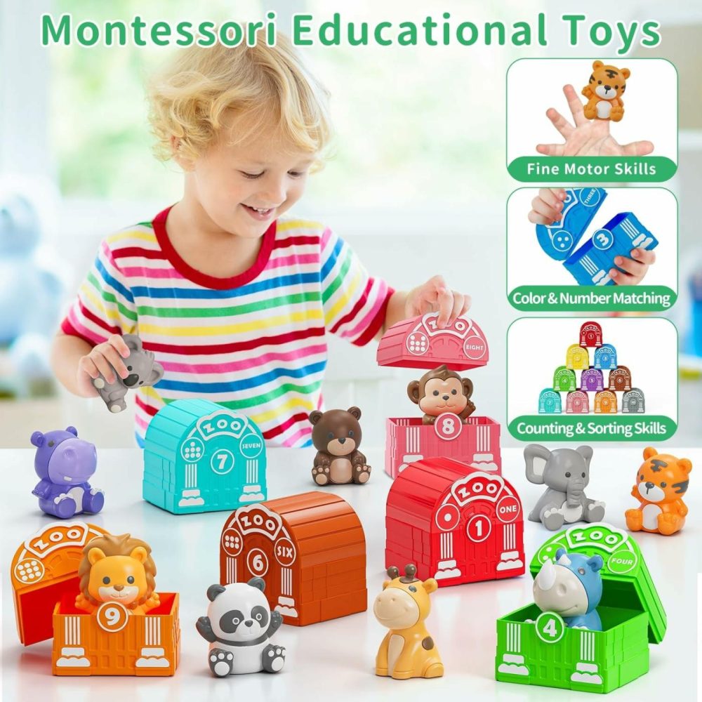 Learning Toy For Toddlers 1 2 3 Year Old  Montessori Educational Counting  Matching & Sorting Sensory Toys  10 Safari Animals & 10 Zoos  Birthday Easter Gift For Baby Boy Girl Age 12-18 Months  |  Sorting & Stacking Toys All Toys Sorting & Stacking Toys