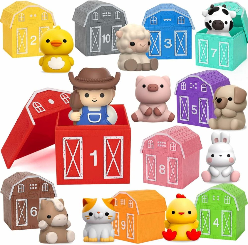 Learning Toys For 1,2,3 Year Old Toddlers  20Pcs Farm Animals Barn Toy Montessori Counting  Matching & Sorting Fine Motor Games  Christmas Birthday Easter Gift For Baby Boys Girls Age 12-18 Months  |  Sorting & Stacking Toys All Toys Sorting & Stacking Toys