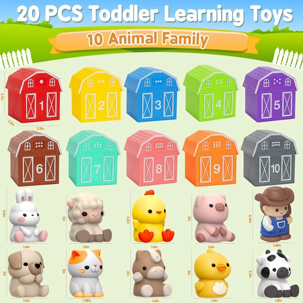 Learning Toys For 1,2,3 Year Old Toddlers  20Pcs Farm Animals Barn Toy Montessori Counting  Matching & Sorting Fine Motor Games  Christmas Birthday Easter Gift For Baby Boys Girls Age 12-18 Months  |  Sorting & Stacking Toys All Toys Sorting & Stacking Toys