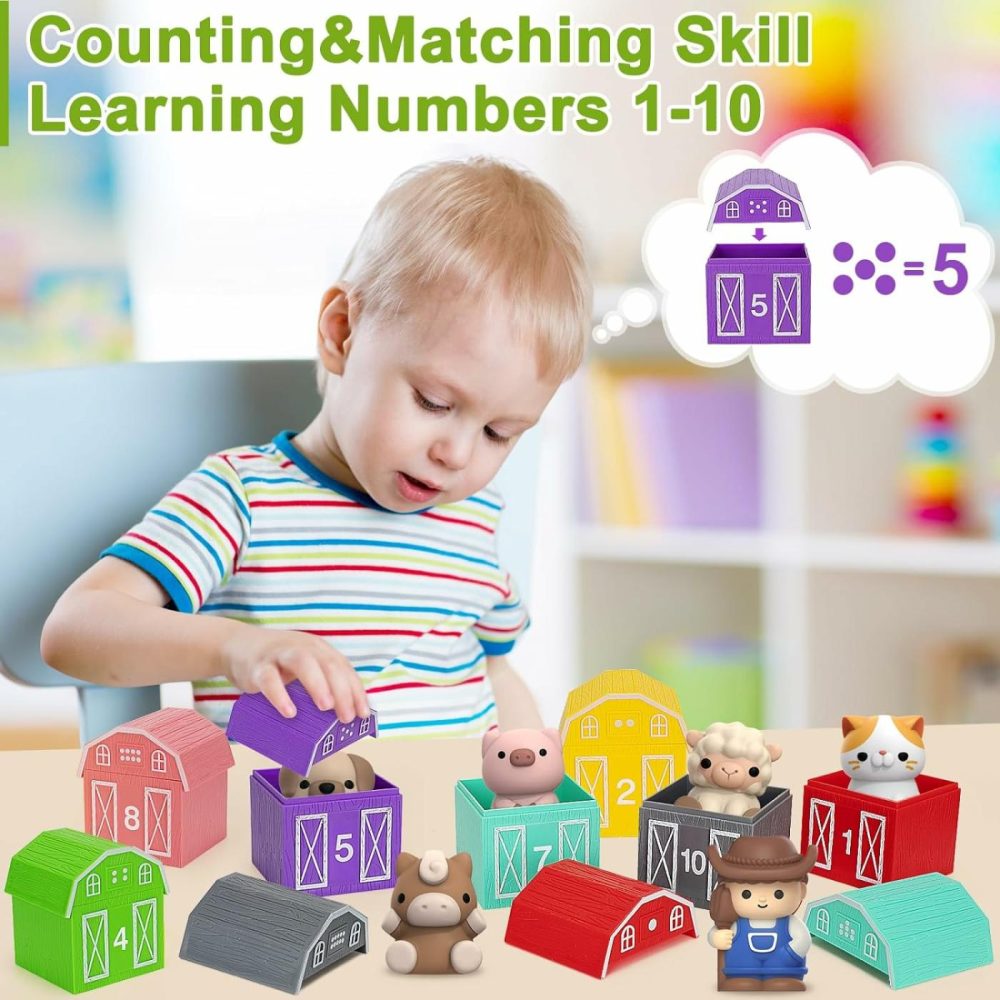 Learning Toys For 1,2,3 Year Old Toddlers  20Pcs Farm Animals Barn Toy Montessori Counting  Matching & Sorting Fine Motor Games  Christmas Birthday Easter Gift For Baby Boys Girls Age 12-18 Months  |  Sorting & Stacking Toys All Toys Sorting & Stacking Toys