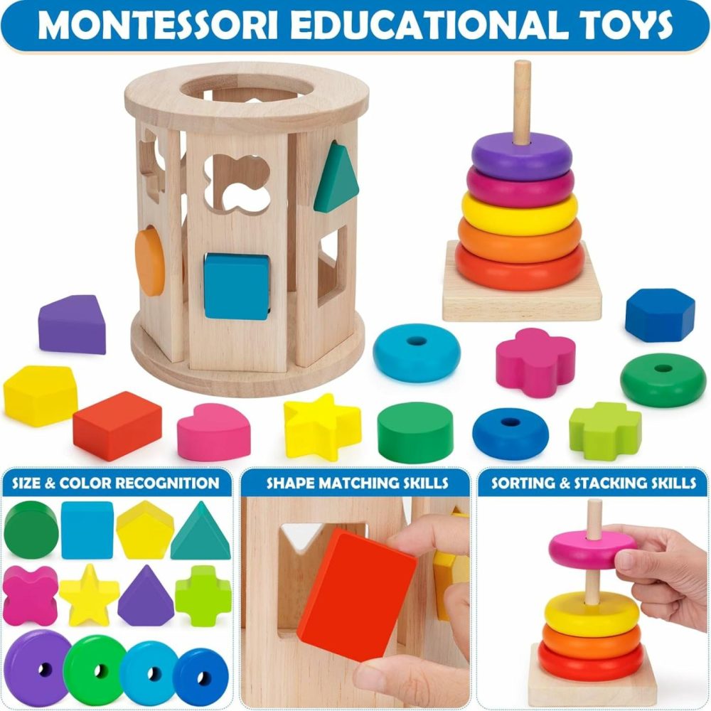 Learning Toys For 1,2,3 Year Old Toddlers  Montessori Toys  Wooden Educational Toys For Baby Boys And Girls 12-18 Months  Stacker Toy  Kids Birthday  |  Sorting & Stacking Toys All Toys Sorting & Stacking Toys