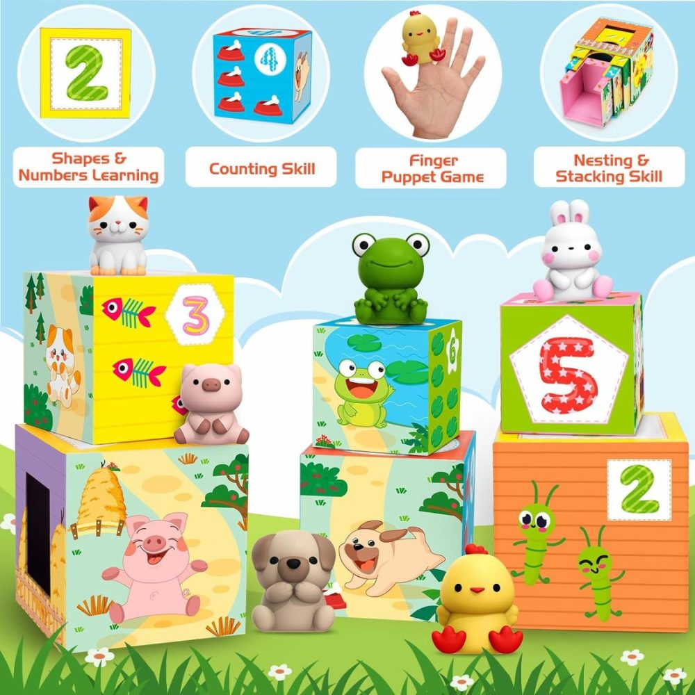 Learning Toys For Toddlers 1  2  3  Farm Animals Nesting&Stacking Toy Blocks  Montessori Counting Toys  Sorting Fine Motor Games  Birthday Easter Gift For Baby Boys Girls Age 12-18 Months  |  Sorting & Stacking Toys All Toys Sorting & Stacking Toys