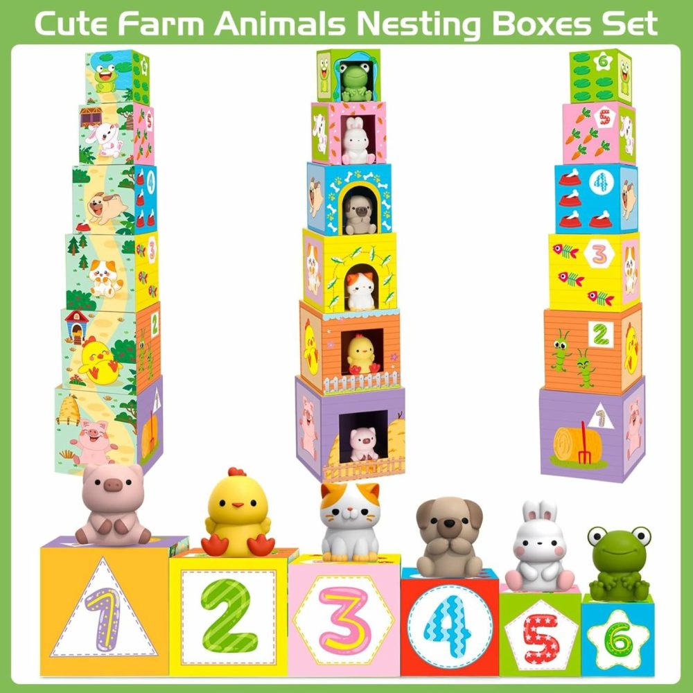 Learning Toys For Toddlers 1  2  3  Farm Animals Nesting&Stacking Toy Blocks  Montessori Counting Toys  Sorting Fine Motor Games  Birthday Easter Gift For Baby Boys Girls Age 12-18 Months  |  Sorting & Stacking Toys All Toys Sorting & Stacking Toys