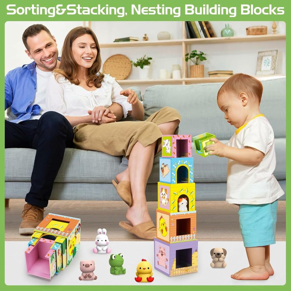 Learning Toys For Toddlers 1  2  3  Farm Animals Nesting&Stacking Toy Blocks  Montessori Counting Toys  Sorting Fine Motor Games  Birthday Easter Gift For Baby Boys Girls Age 12-18 Months  |  Sorting & Stacking Toys All Toys Sorting & Stacking Toys