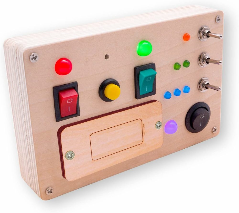 Led Light Switch Busy Board Montessori Toy With Button For Kids  Wooden Control Panel  Activity Sensory Board Fidget Toy For Toddlers 1 2 3 Year Old  |  Sorting & Stacking Toys All Toys Sorting & Stacking Toys