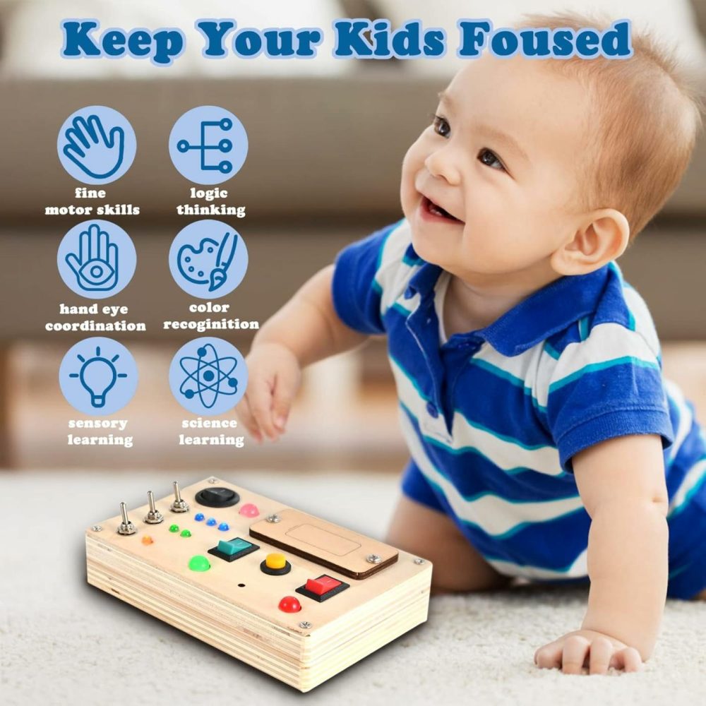 Led Light Switch Busy Board Montessori Toy With Button For Kids  Wooden Control Panel  Activity Sensory Board Fidget Toy For Toddlers 1 2 3 Year Old  |  Sorting & Stacking Toys All Toys Sorting & Stacking Toys