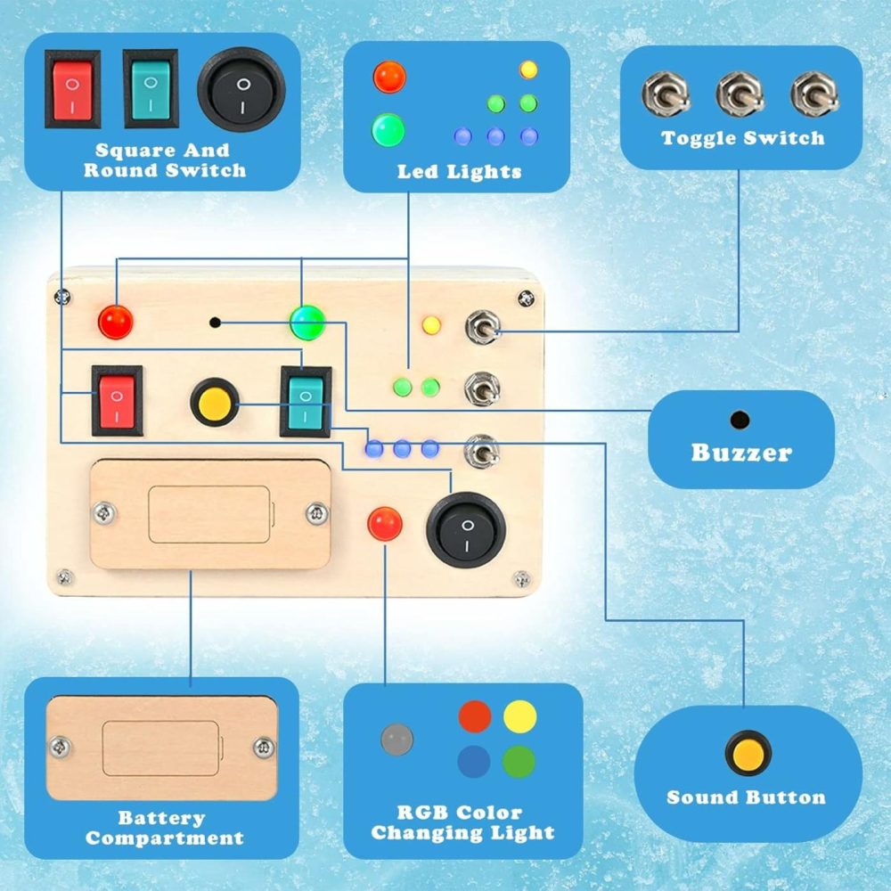 Led Light Switch Busy Board Montessori Toy With Button For Kids  Wooden Control Panel  Activity Sensory Board Fidget Toy For Toddlers 1 2 3 Year Old  |  Sorting & Stacking Toys All Toys Sorting & Stacking Toys