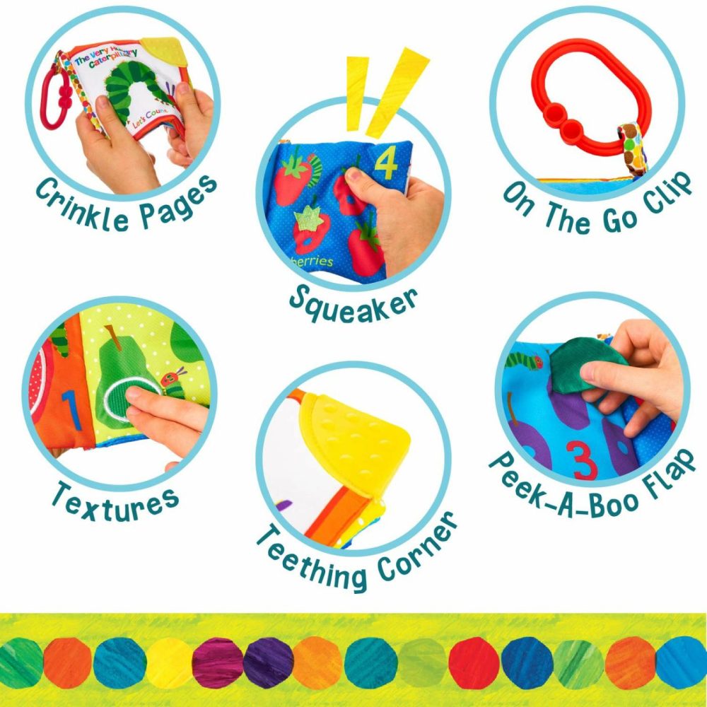 Let’s Count Soft Book – World Of Eric Carle The Very Hungry Caterpillar Baby On The Go Clip Teething Crinkle Soft Sensory Book For Babies  5.25X5.25 Inch  |  Teethers All Toys Teethers