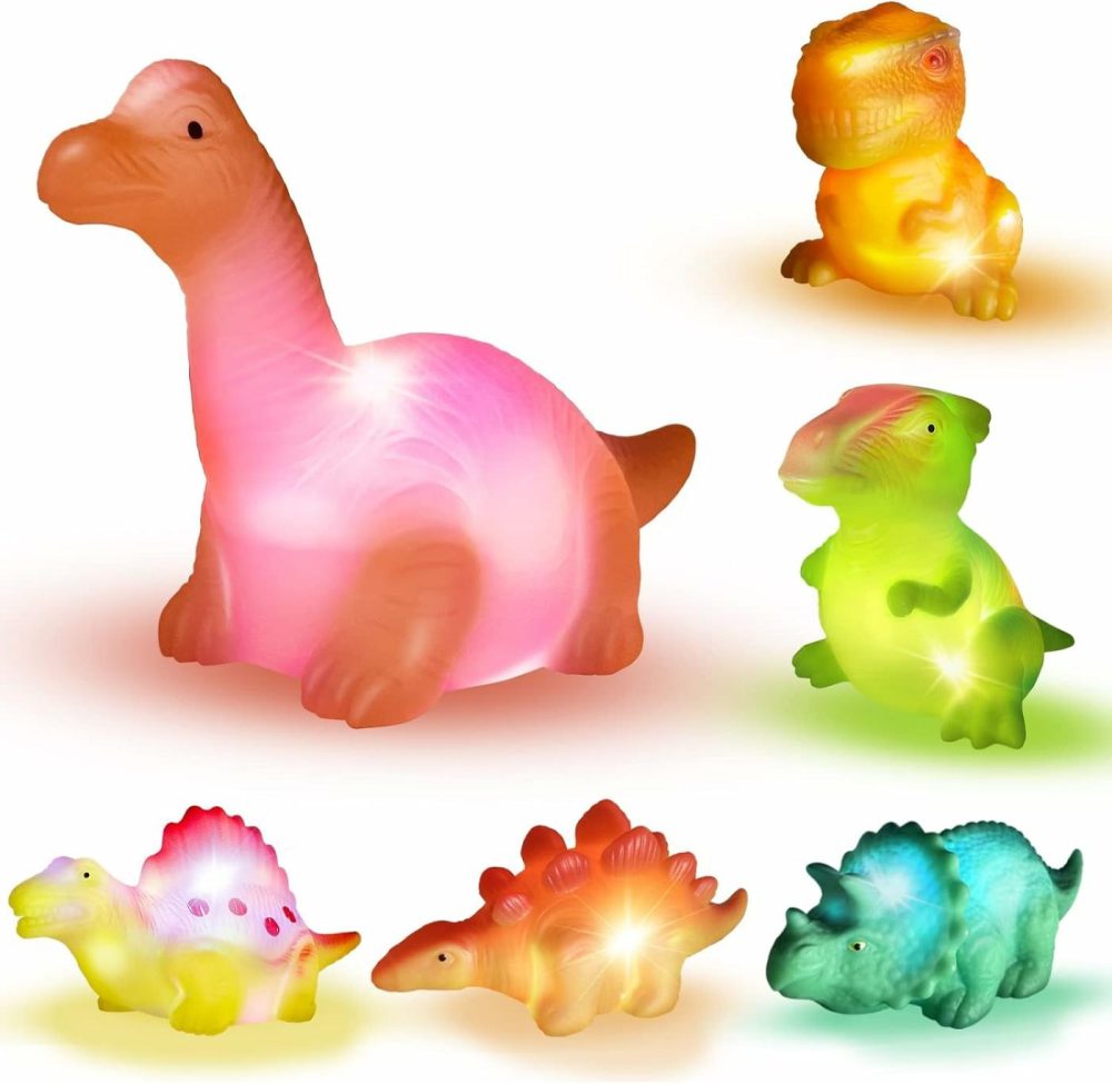 Light Up Bath Toys,6 Packs Floating Dinosaur Bathtub Toys For Toddlers,No Hole Baby Bath Toys For Kids,Great Birthday Christmas Easter For Boy And Girl Preschool  |  Bath Toys All Toys Bath Toys