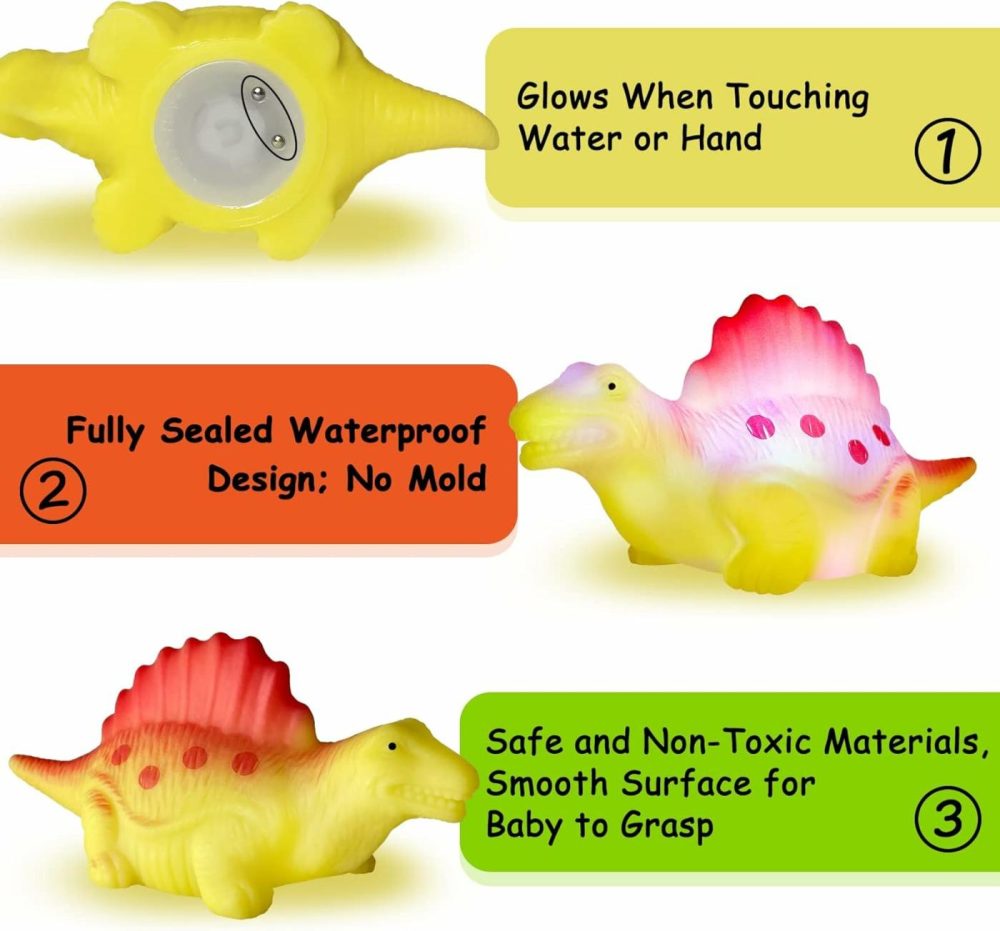 Light Up Bath Toys,6 Packs Floating Dinosaur Bathtub Toys For Toddlers,No Hole Baby Bath Toys For Kids,Great Birthday Christmas Easter For Boy And Girl Preschool  |  Bath Toys All Toys Bath Toys