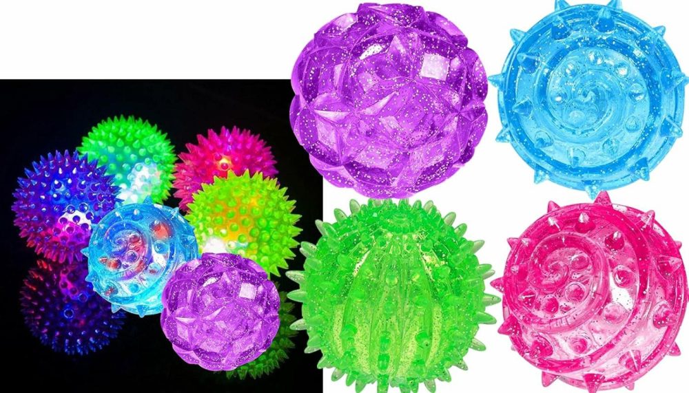 Light Up Rubber Spike Ball (Pack Of 4 Balls) With Flashing Lights | Bouncy Stress Ball | Great Fidget Ball Toy For Kids | Bulk Bouncing Sensory Balls | Plus 1 Bouncy Ball. #695-4P  |  Balls All Toys Balls