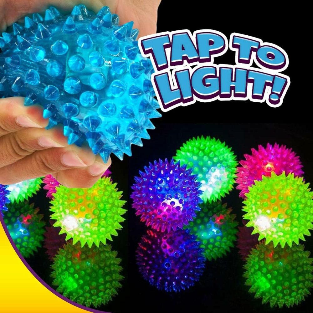 Light Up Rubber Spike Ball (Pack Of 4 Balls) With Flashing Lights | Bouncy Stress Ball | Great Fidget Ball Toy For Kids | Bulk Bouncing Sensory Balls | Plus 1 Bouncy Ball. #695-4P  |  Balls All Toys Balls