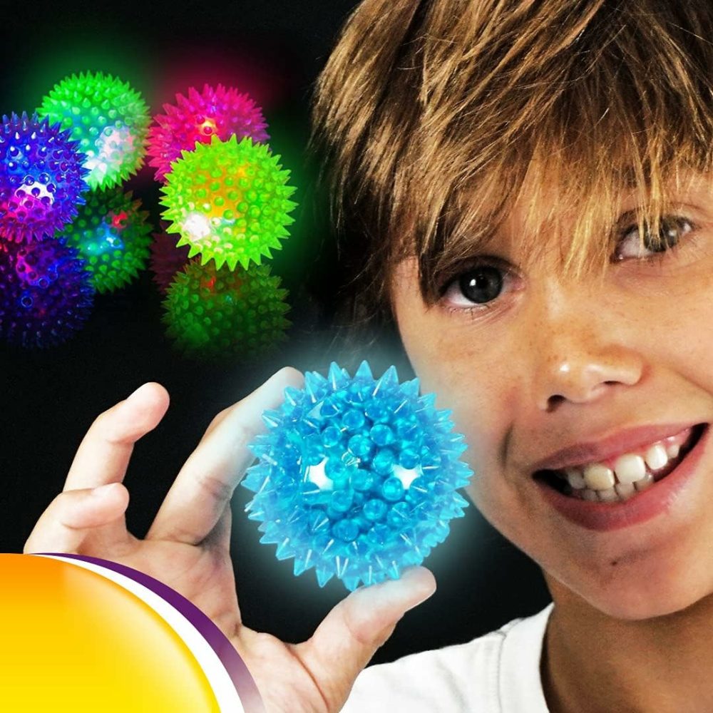 Light Up Rubber Spike Ball (Pack Of 4 Balls) With Flashing Lights | Bouncy Stress Ball | Great Fidget Ball Toy For Kids | Bulk Bouncing Sensory Balls | Plus 1 Bouncy Ball. #695-4P  |  Balls All Toys Balls