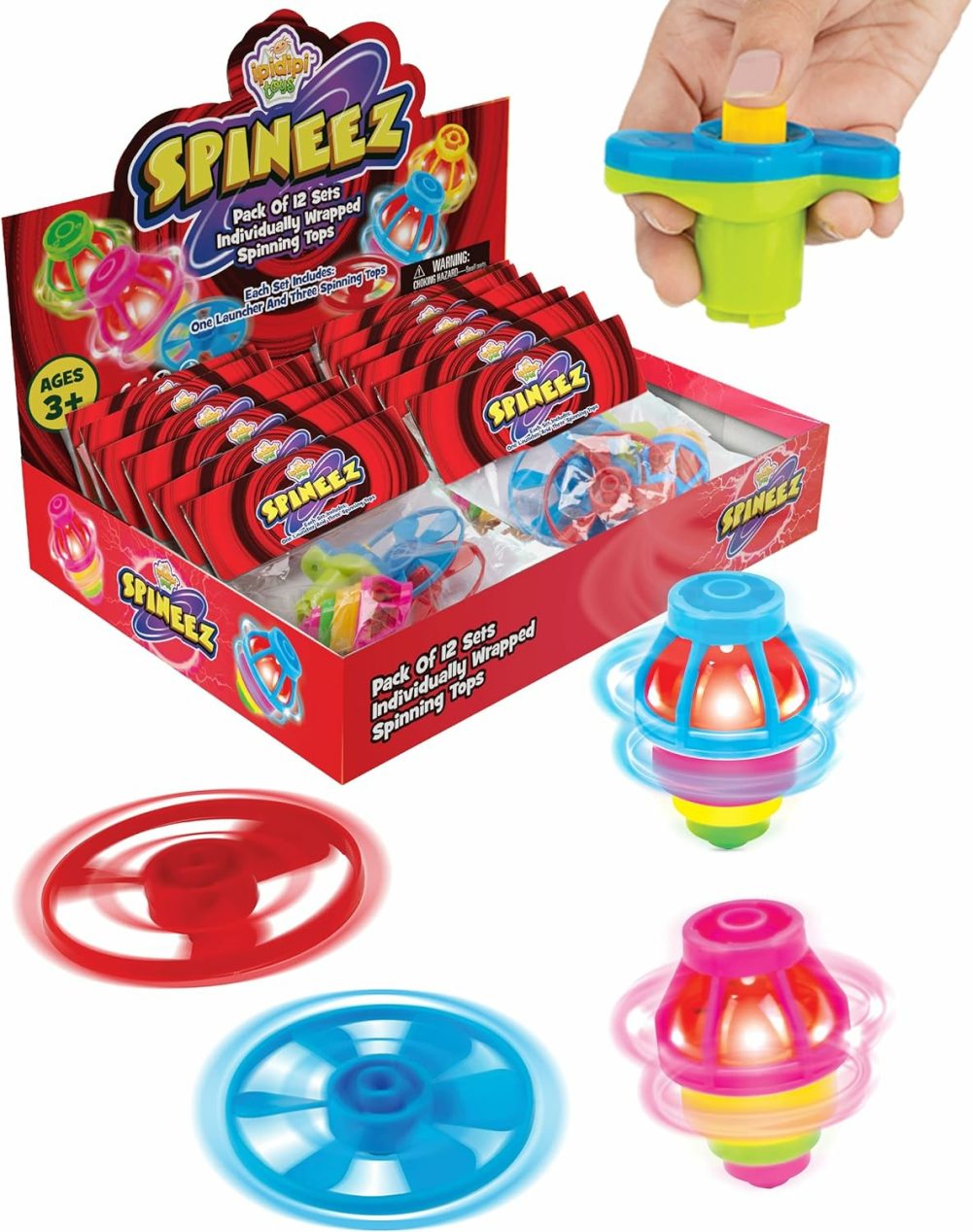 Light Up Spinning Tops And Flying Saucer Disc – Ufo Light Up Spinner Toy – Kids Party Favors  Goodie Bags Stuffers  School Prize Box Toys  Goodie Bag Fillers (Red  Set Of 12  36 Pcs)  |  Spinning Tops All Toys Red