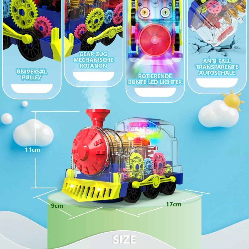 Light Up Train Toy For Toddlers: Transparent Gear Car Toy For Kids With Cool Light And Music Educational Crawling Toys For Baby Christmas Birthday Gifts For Boys And Girls  |  Musical Toys All Toys