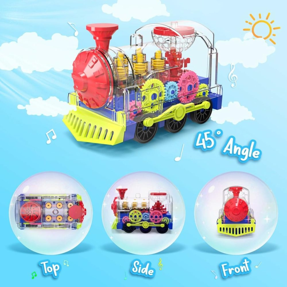 Light Up Train Toy For Toddlers: Transparent Gear Car Toy For Kids With Cool Light And Music Educational Crawling Toys For Baby Christmas Birthday Gifts For Boys And Girls  |  Musical Toys All Toys