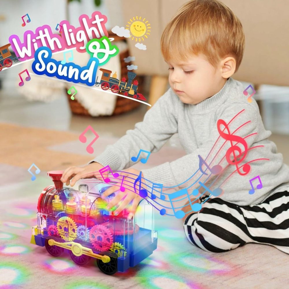 Light Up Train Toy For Toddlers: Transparent Gear Car Toy For Kids With Cool Light And Music Educational Crawling Toys For Baby Christmas Birthday Gifts For Boys And Girls  |  Musical Toys All Toys