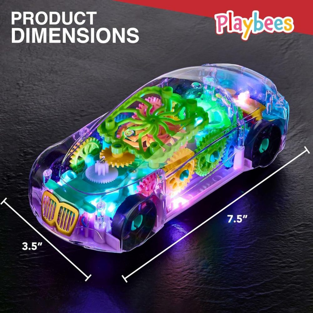 Light-Up Transparent Car Toy For Kids – 1 Pack – Bump And Go Colorful Moving Gears  Music  Led Effects – Fun Educational Toy – Great Birthday Gift Idea  |  Musical Toys All Toys