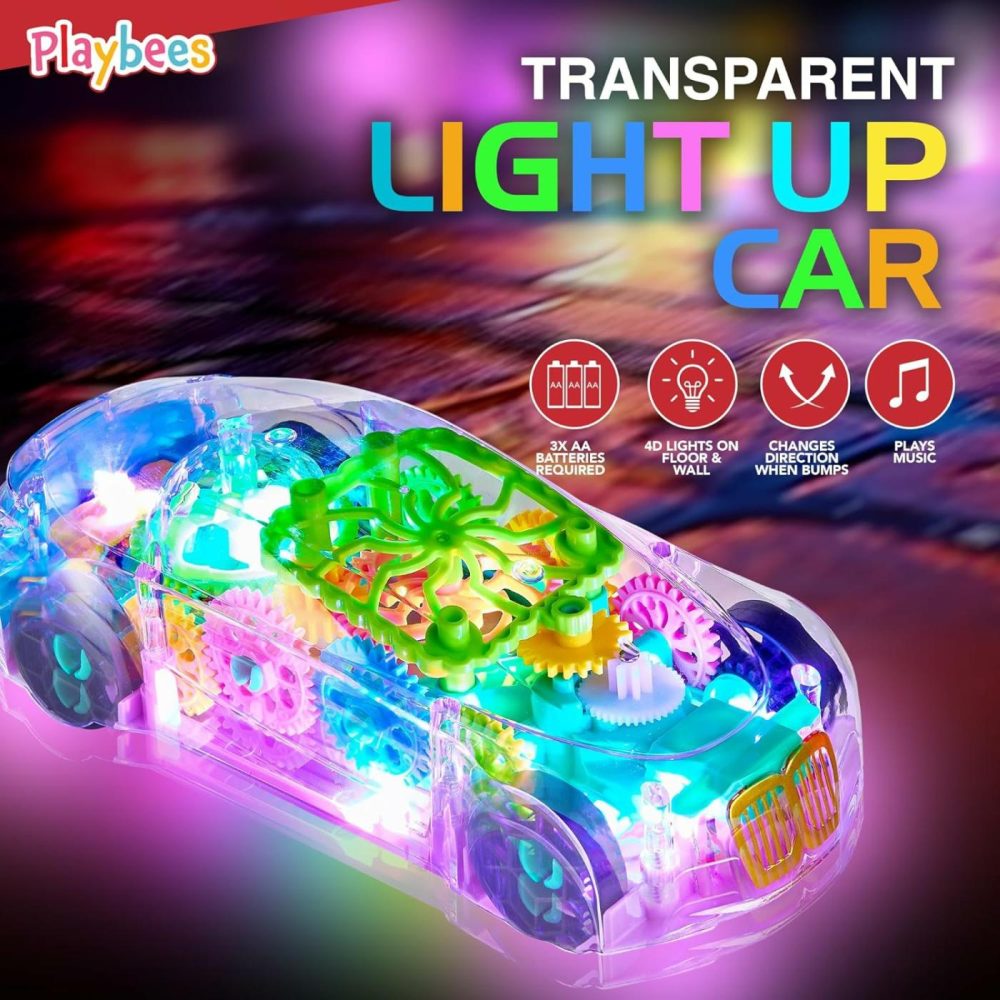 Light-Up Transparent Car Toy For Kids – 1 Pack – Bump And Go Colorful Moving Gears  Music  Led Effects – Fun Educational Toy – Great Birthday Gift Idea  |  Musical Toys All Toys