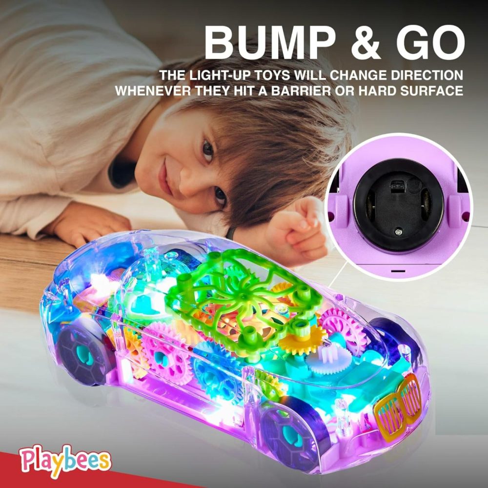 Light-Up Transparent Car Toy For Kids – 1 Pack – Bump And Go Colorful Moving Gears  Music  Led Effects – Fun Educational Toy – Great Birthday Gift Idea  |  Musical Toys All Toys