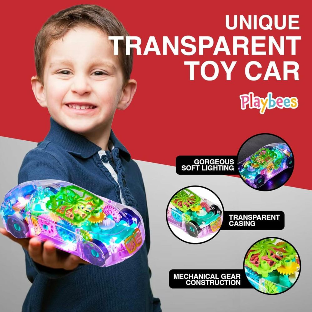 Light-Up Transparent Car Toy For Kids – 1 Pack – Bump And Go Colorful Moving Gears  Music  Led Effects – Fun Educational Toy – Great Birthday Gift Idea  |  Musical Toys All Toys