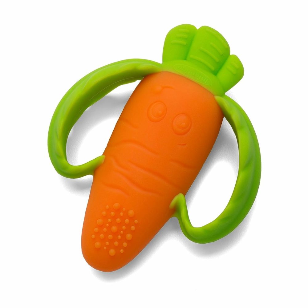 Lil’ Nibbles Textured Silicone Baby Teether – Sensory Exploration And Teething Relief With Easy To Hold Handles  Orange Carrot  0+ Months  |  Teethers All Toys Orange & Green