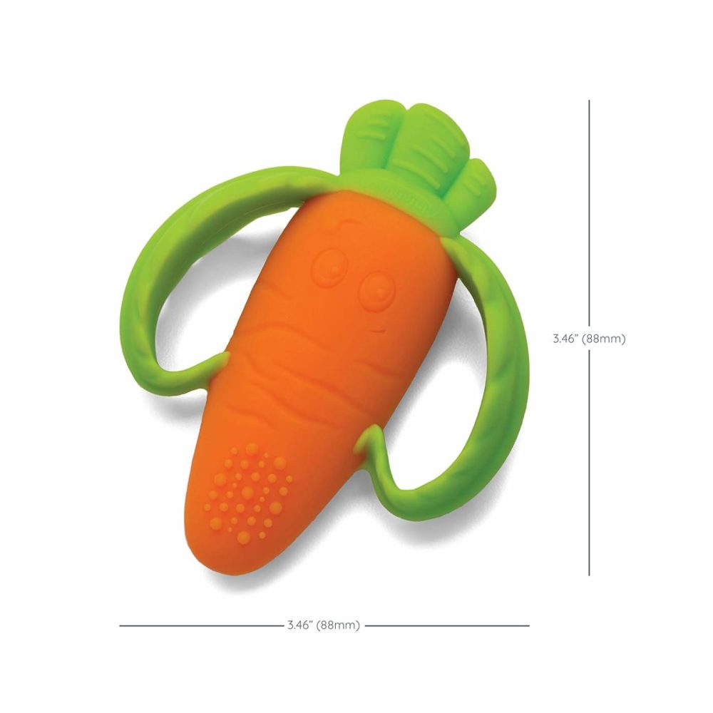 Lil’ Nibbles Textured Silicone Baby Teether – Sensory Exploration And Teething Relief With Easy To Hold Handles  Orange Carrot  0+ Months  |  Teethers All Toys Orange & Green