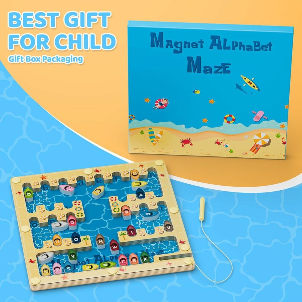 Magnetic Alphabet Letters Puzzles Maze,Montessori Toys For Preschool Learning Activities Fine Motor Skills Toys For Girls Boys Educational Toys For 3 4 5 6 Years Old Gift  |  Sorting & Stacking Toys All Toys Alphabet Maze Board