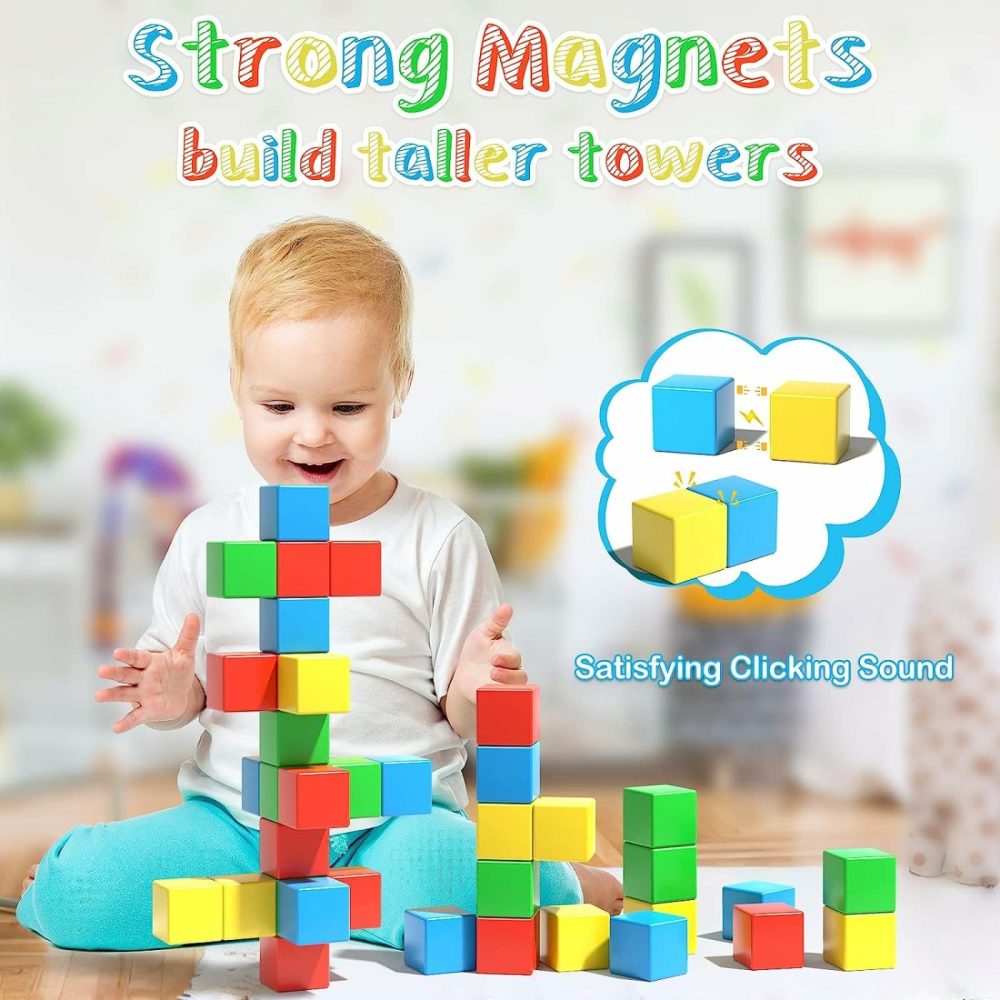 Magnetic Blocks  56 Pieces 1.34 Inch Large Magnetic Building Blocks  3D Magnetic Cubes For Toddlers  Preschool Educational Construction Kit  Sensory Montessori Toys Kids Blocks For Boys Girls  |  Sorting & Stacking Toys All Toys Sorting & Stacking Toys