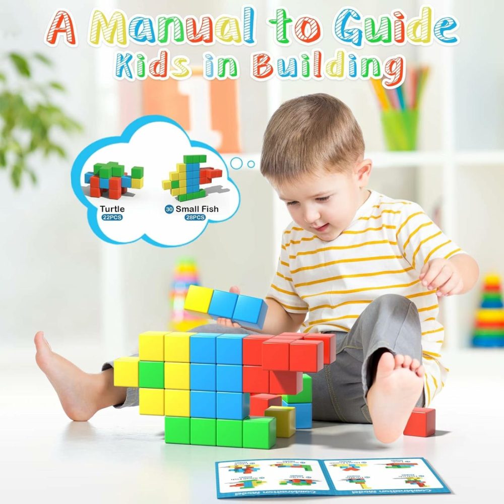 Magnetic Blocks  56 Pieces 1.34 Inch Large Magnetic Building Blocks  3D Magnetic Cubes For Toddlers  Preschool Educational Construction Kit  Sensory Montessori Toys Kids Blocks For Boys Girls  |  Sorting & Stacking Toys All Toys Sorting & Stacking Toys