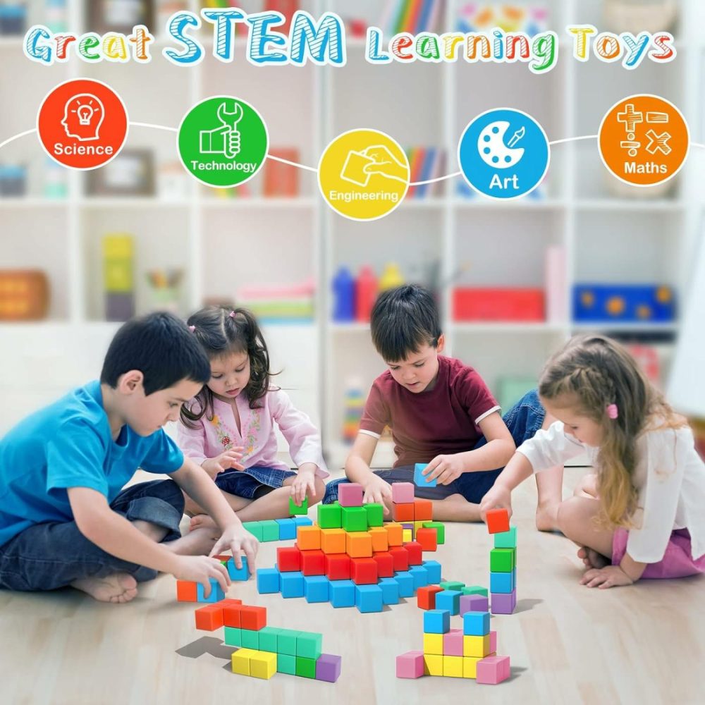 Magnetic Blocks  56 Pieces 1.34 Inch Large Magnetic Building Blocks  3D Magnetic Cubes For Toddlers  Preschool Educational Construction Kit  Sensory Montessori Toys Kids Blocks For Boys Girls  |  Sorting & Stacking Toys All Toys Sorting & Stacking Toys