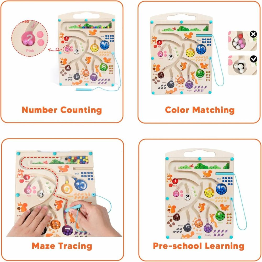 Magnetic Color And Number Maze  Montessori Toys For 3+ Year Old  Wooden Puzzle Activity Board  Learning Educational Counting Matching Toys For Toddlers Kids Boys Girls Preschoolers 3 4 5 Years Old  |  Sorting & Stacking Toys All Toys Sorting & Stacking Toys